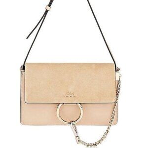 Chloe Faye Small Suede Flap Leather Crossbody Bag Pearl Beige